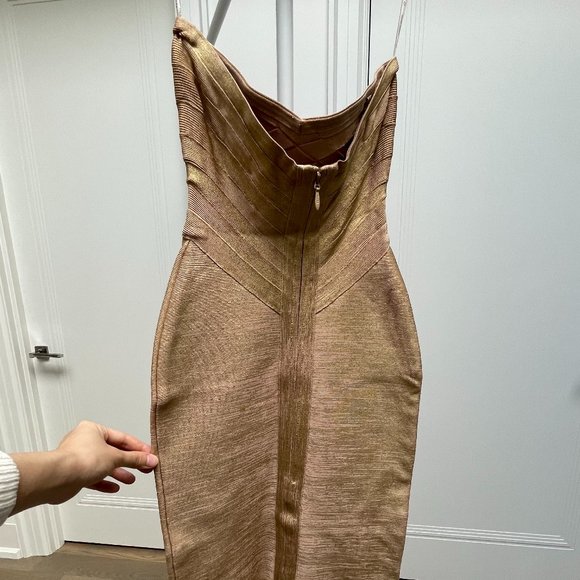 HERVE LEGER GOLDEN ICON METALLIC BANDAGE BUSTIER MINI DRESS - Picture 3 of 6